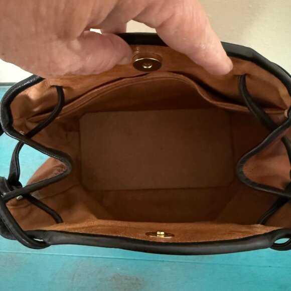 Vintage Jo Ann Page Brown Leather w/ Black Piping Shoulder Bag *Made in the USA* - Picture 7 of 10